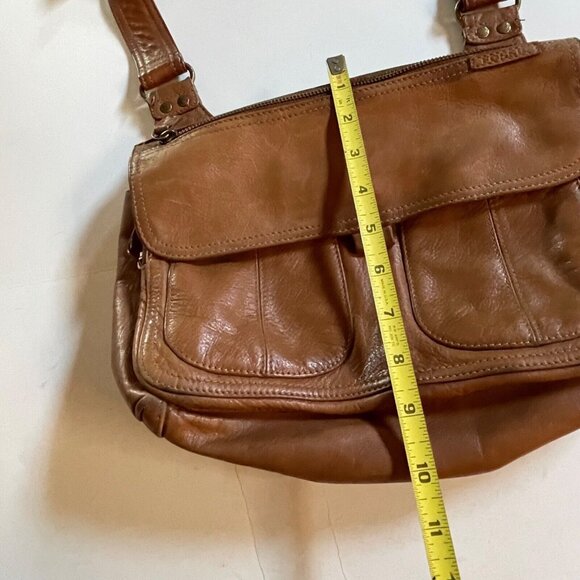 Fossil Tan Leather Crossbody Shoulder Bag With Adjustable Strap & Front Pockets - Picture 12 of 12